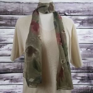 Dark Green Floral Oblong Scarf Shawl Wrap 63" x 20" Polyester Korea